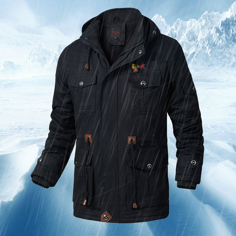 LEEy-world Mens Winter Coats With Hood Men's Jacket-Lightweight Casual  Spring Fall Thin Bomber Zip Pockets Coat Outwear Black,5XL