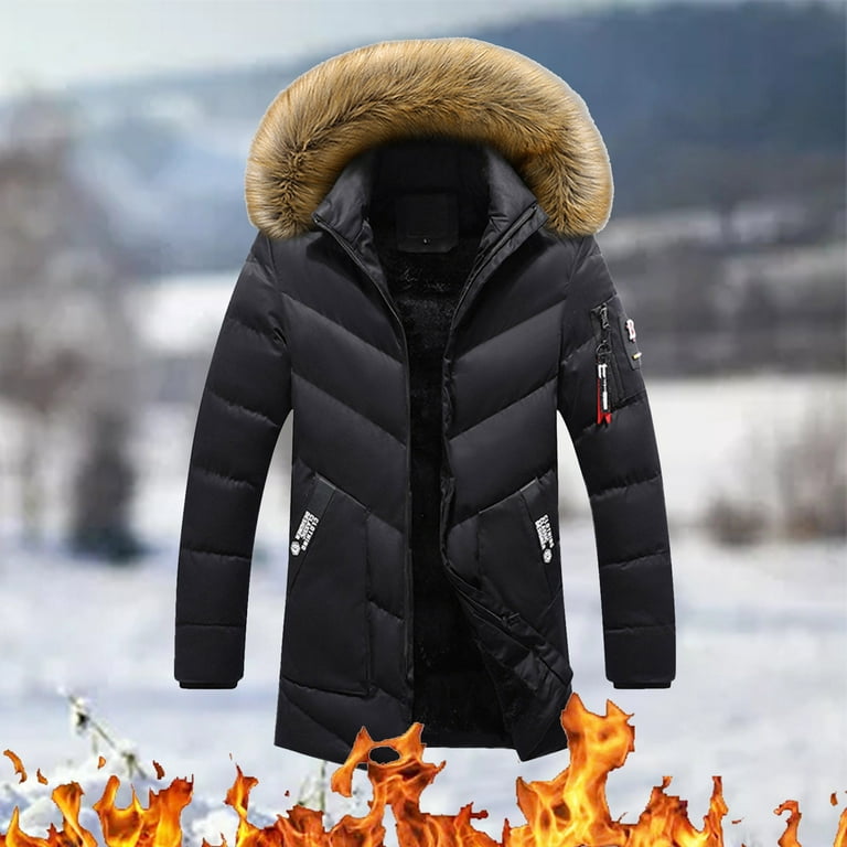 LEEy-world Mens Winter Coats With Hood Men's Zip Up Hoodie Heavyweight  Lined Jacket Wool Warm Thick Winter Coat Sweatshirt Black,XXL