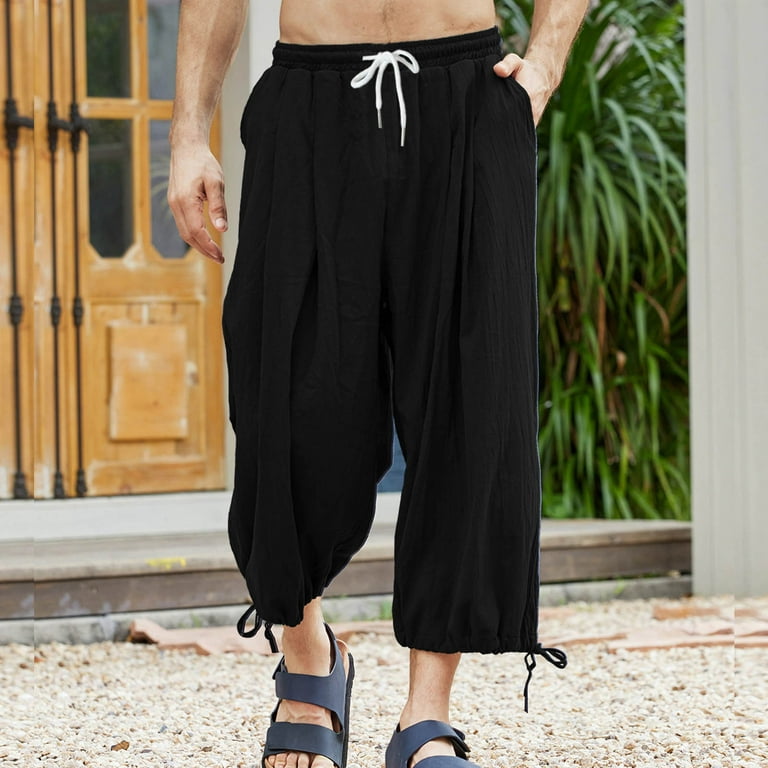 LEEy-world Pants for Men Drawstring Pant Bandage Sport Color Loose  Sweatpants Men's Fashion Casual Men's pants Black,XL 