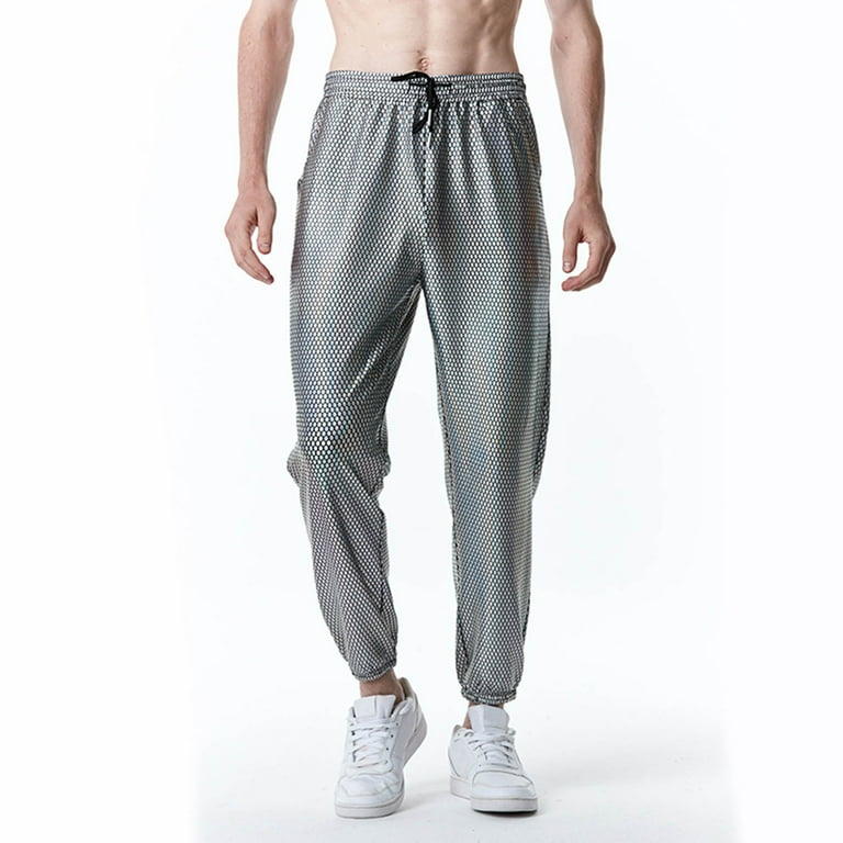 Men's Joggers Draw String Sports Sweat Pants, Reflective Zipper