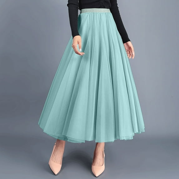 LEEy-world Pleated Skirts For Women Women's Fit and Flare Elastic Waistband Front Slit Button Midi Skirt Mint Green,One Size