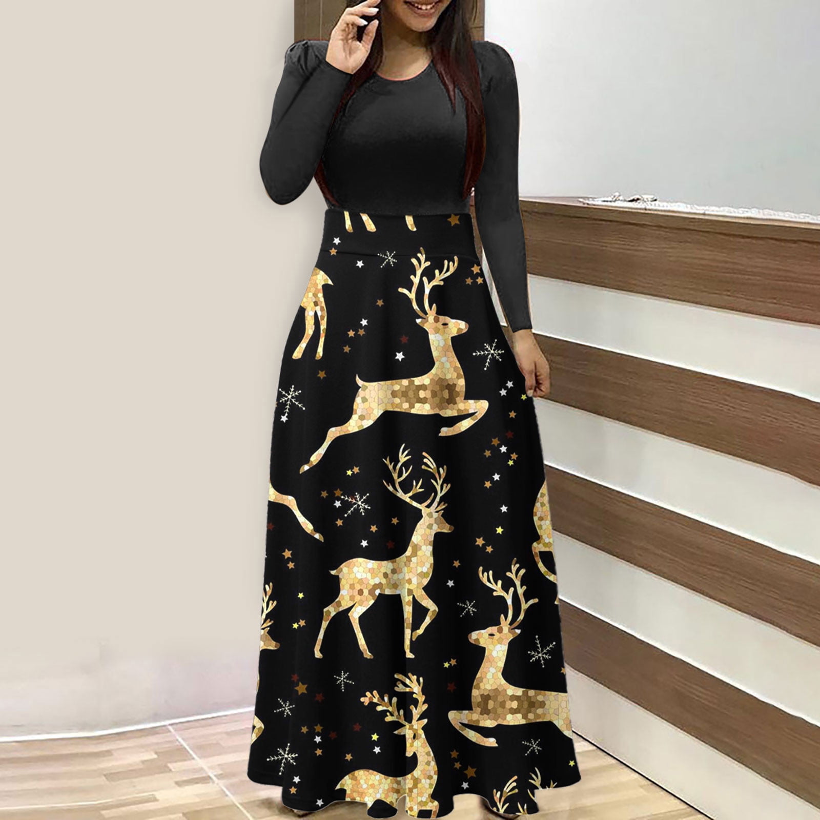 Christmas print dress plus size 2025
