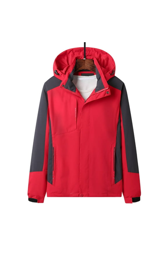 Rain Jackets For Men Waterproof Men's Full-Zip Jacket Casual Stand Collar Outwear Winter Tactical Jackets Warm Coats Red,5XL