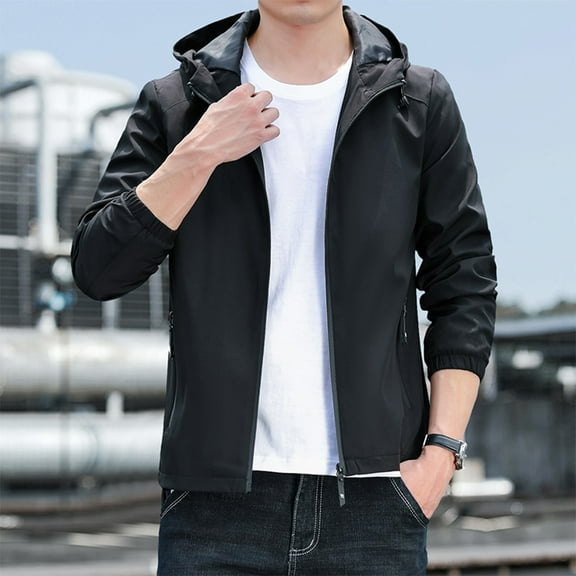 LEEy-world Rain Jackets For Men Waterproof Men's Lightweight Softshell Jacket Lined Hooded Water Resistant Winter Hiking Windbreaker Jackets Black,M