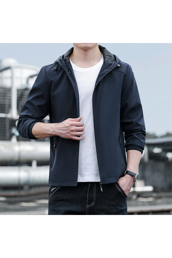 Rain Jackets for Men Waterproof Men's Slim Fit Lightweight Softshell Flight Bomber Jacket Spring Fall Coat with Pockets Blue,L