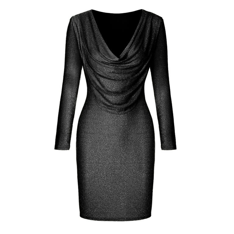LEEy-world Formal Dresses For Women Women's Long Sleeve Wrap Semi Formal  Velvet Mini Dress Party Winter Club Dress ,M