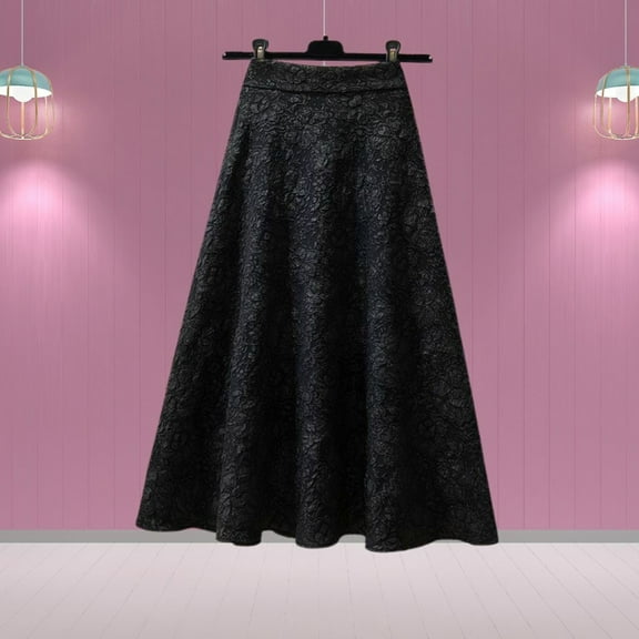 LEEy-world Skirts For Women Women's Elastic Waist Solid Mid-length With Pleated L Hem A-line Skirt Checke Skirt Black,M