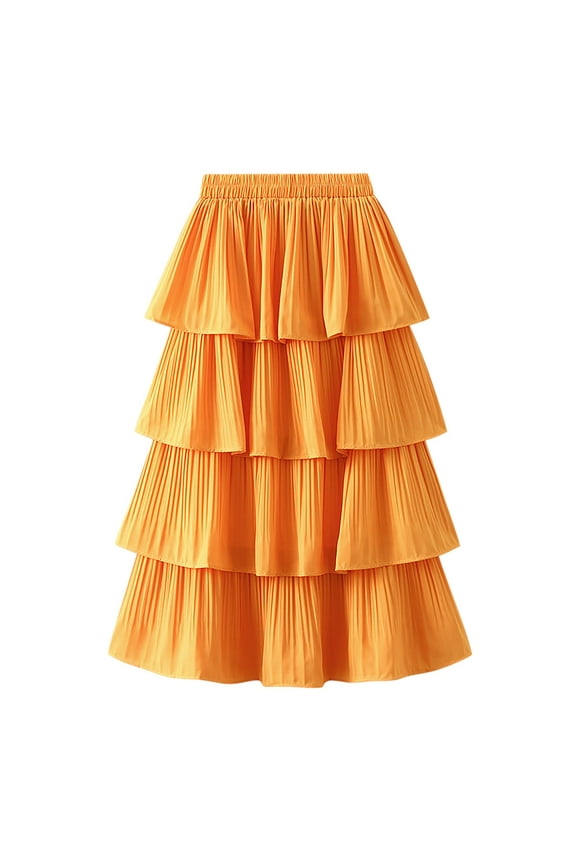Skirts For Women Women's Tea Length Dress Skirt (Petite Regular Plus Sizes) Orange,One Size