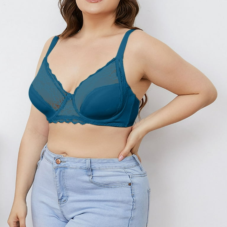 LEEy-world Sports Bras for Women Plus Size Minimizer Unlined Wireless Bra  with Lace Embroidery Light Blue,90