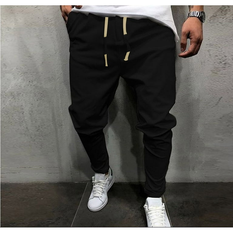 LEEy-world Sweatpants for Men Mens Autumn And Winter High Street Fashion  Leisure Loose Sports Running Solid Color Lace Up Pants Sweater Pants  Trousers Black,XL 