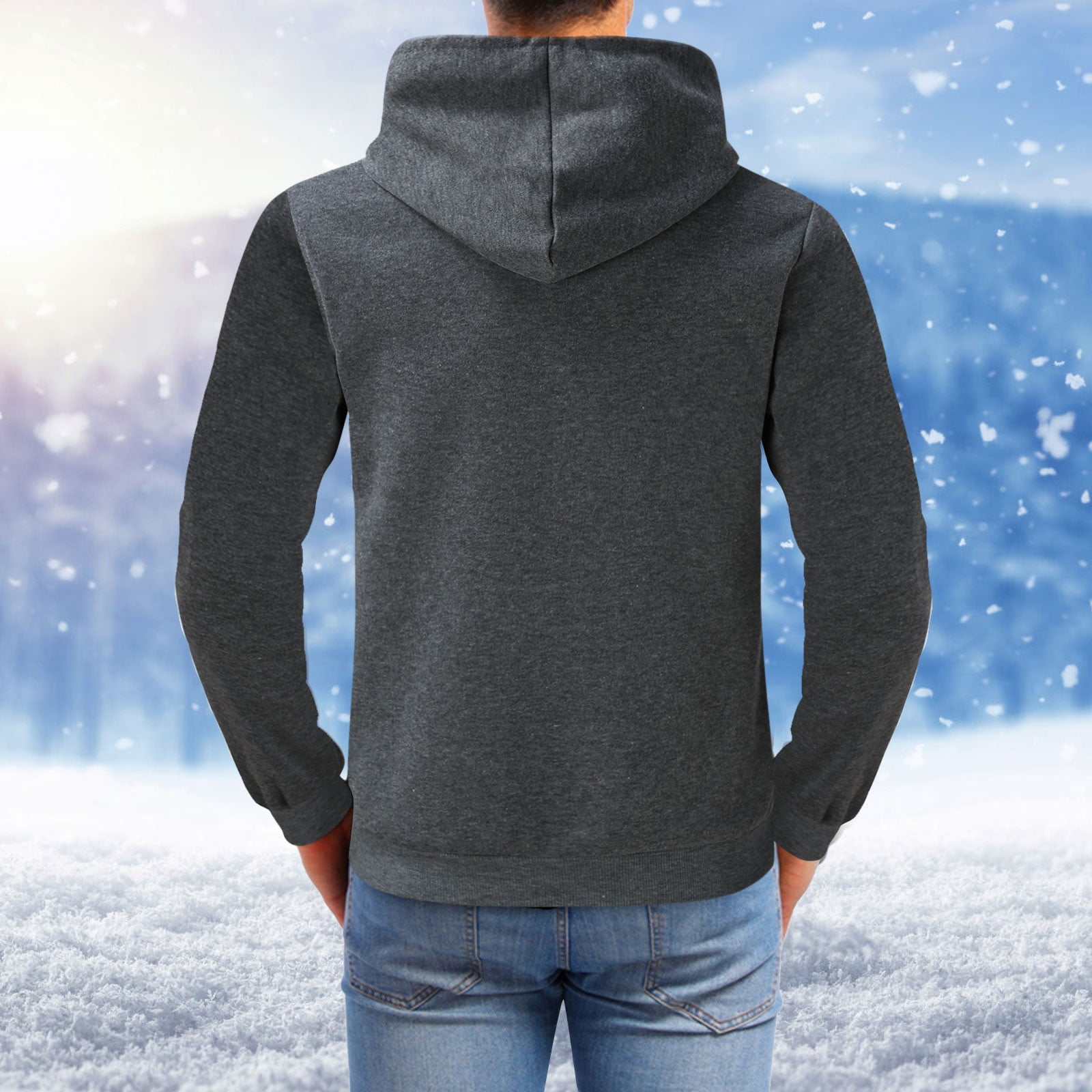 LEEy-world Sweatshirts For Men Men\'s Hoodie, EcoSmart Zip-Front Hooded  Sweatshirt, Cotton-Blend Hooded Sweatshirt, Mid-Weight Zip-Up Grey,M