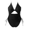 thumbnail image 1 of LEEy-world Swimsuit Women Tummy Control Women's Swimwear Solid Theresa Romper Halter Tie Soft Cup One Piece Swimsuit Black,XXL, 1 of 4
