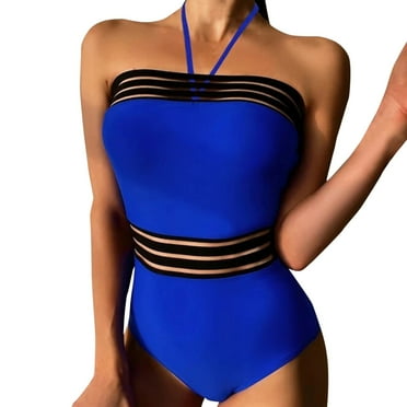 LEEy-world Swimsuit Women Women's Swimwear Illusionist Wrapture Halter Soft Cup One Piece Swimsuit Blue,S