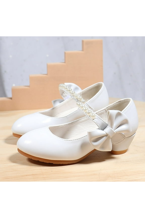 Toddler Shoes Children Shoes Children Leather Shoes White Bow Knot Spring Autumn Gir High Heel Princess Kids Girls Light up Shoes (White, 4.5 Big Kids)