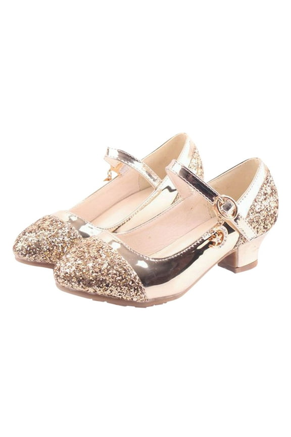 Toddler Shoes Children Shoes High Heels Girls Princess Single Shoes Dress Shoes Performance Shoes Children Shoes Shoes Size 4 (Gold, 3 Big Kids)
