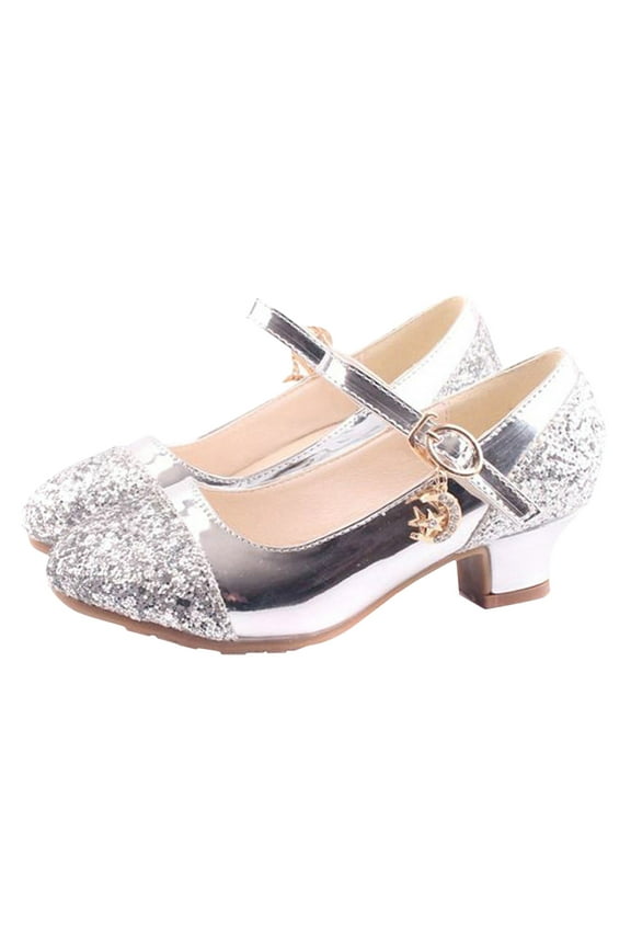 Toddler Shoes Children Shoes High Heels Girls Princess Single Shoes Dress Shoes Performance Shoes Children Shoes Shoes Size 4 (Silver, 2 Big Kids)