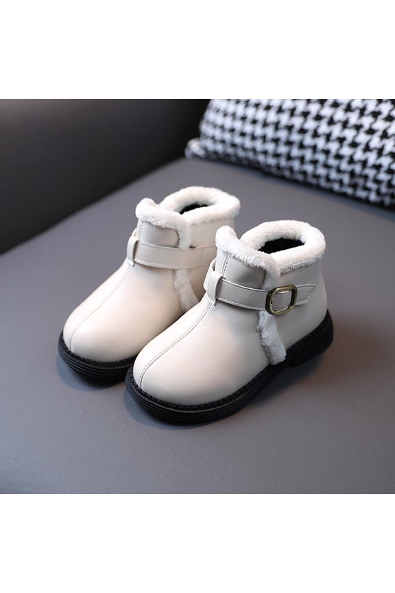 Toddler Shoes Fashion Autumn and Winter Girls Boots Flat Bottom Non Slip Short Plush Warm Solid Buckle Comfortable Girl Toddler Boots (Beige, 11 Toddler)