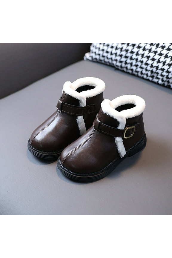 Toddler Shoes Fashion Autumn and Winter Girls Boots Flat Bottom Non Slip Short Plush Warm Solid Buckle Comfortable Girl Toddler Boots (Brown, 8.5 Toddler)