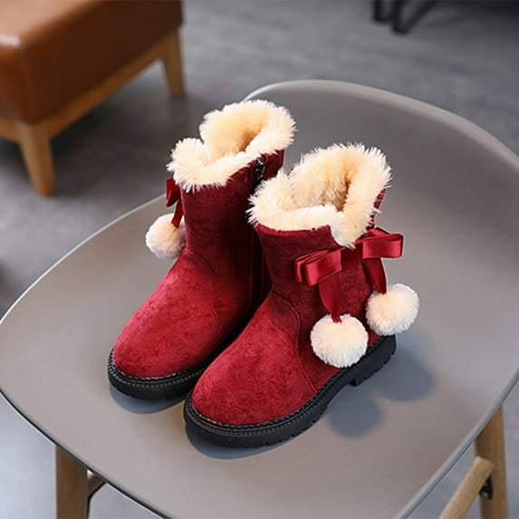 LEEy-world Toddler Shoes Fashion Autumn and Winter Girls Snow Boots Thick Bottom Non Slip Warm and Comfortable Solid Girls Snow Boots Size 6 (Red, 13 Little Child)