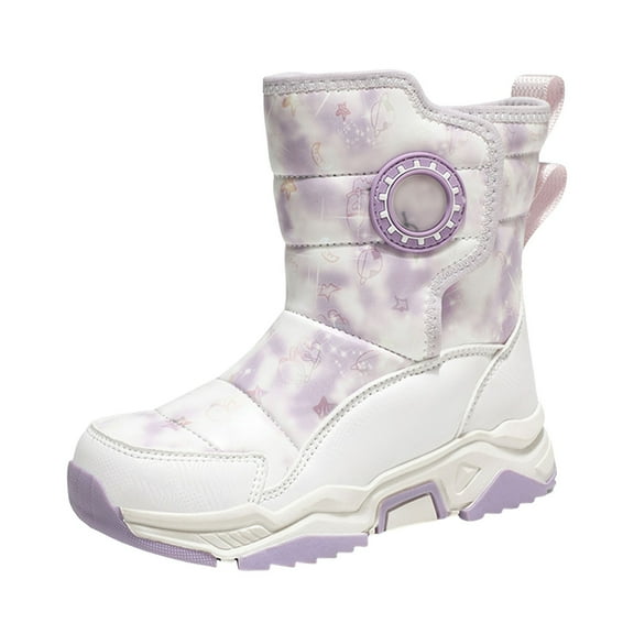 LEEy-world Toddler Shoes Fashion Winter Children Snow Boots for Boys and Girls Thick Soles Non Slip and Upper Mid Calf Toddler Shoes Girls Light Purple,4