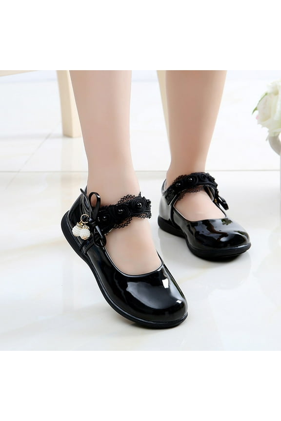 Toddler Shoes Girl Shoes Small Leather Shoes Single Shoes Children Dance Shoes Girls Performance Shoes Girl Buts (Black, 1.5 Big Kids)