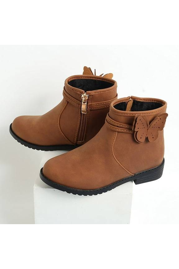 Toddler Shoes Girls Butterfly Decor Zip Side Boots Western Boots Kids Ankle Boots Girls Low Heel Riding Booties Girls Size 11 Boots (Yellow, 12 Little Child)