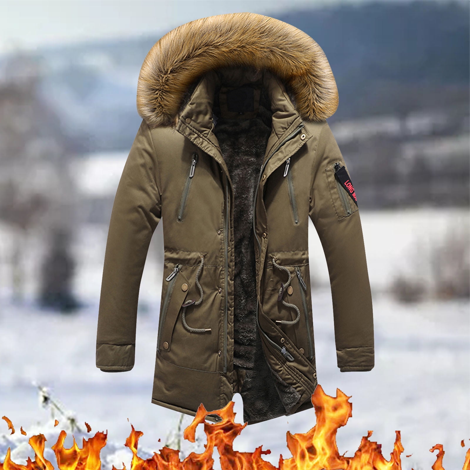 LEEy-world Warm Winter Coats For Men Men's Winter Coats Water Resistant  Snow Ski Jacket Lined Parka Pockets Army Green,XXL