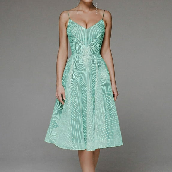 LEEy-world Wedding Guest Dress Women's V Neck Sleeveless Lace Bridesmaid Dress Wedding Party Gown Green,XL