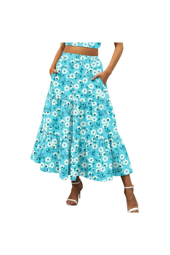 Women's Skirts Women's Petite Size Long Pleated Skirt Blue,M