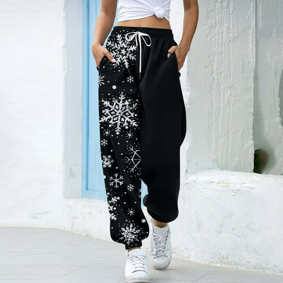 LEEy-world Womens Fall Fashion 2023 Women's Christmas Print Bottom Sweatpants Pockets High Waist Sporty Gym Fit for Women Casual Summer (P, XL)
