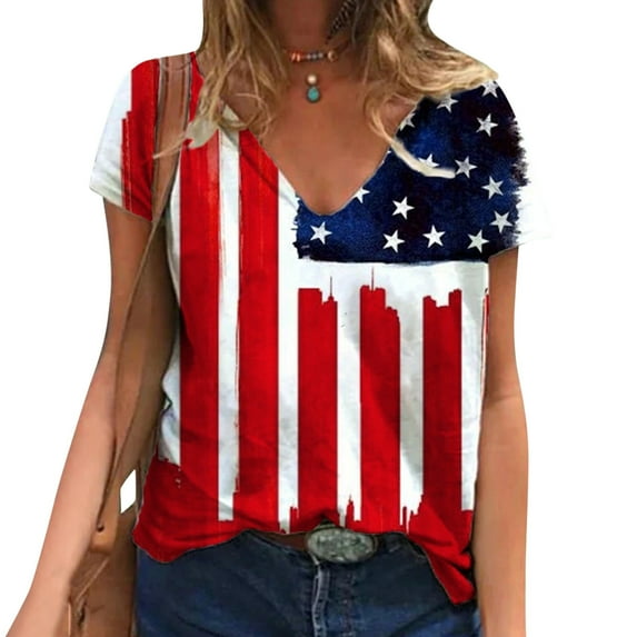 LEEy-world Womens Tops American Flag Shirt Women Patriotic Shirt Vintage USA Flag T-Shirt Short Sleeve 4th of July Tee Tops Red,XXL