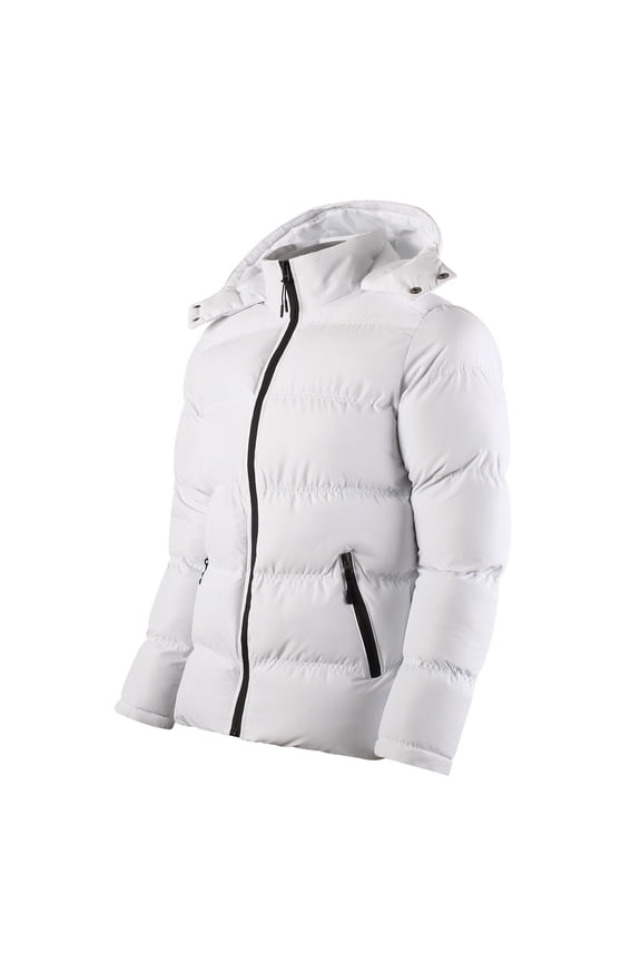 Young Mens Winter Coats Mens Quilted Lined Jacket,Plaid Cozy Warm Flannel Jacket Hooded Coat Winter Zip Up Coats Outwear White,S
