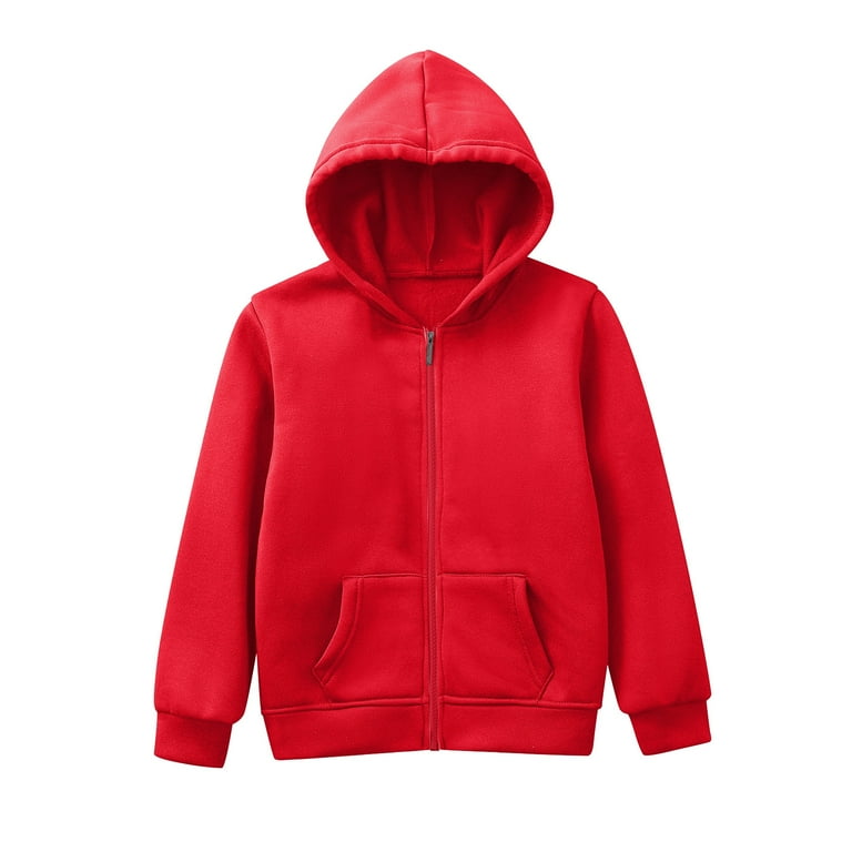 LEEy world Zip Hoodie Sleeve Girls Color Top Kids Long Up Boys Jackets Solid Sweatshirt Boys Zip up Hoodie Ski Boys Jacket Red 120