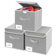 thumbnail image 1 of LEFEE 3 Pack Storage Boxes with Lids Foldable Storage Cubes for Shelves Fabric Wardrobe Storage Basket Bins for Organizing Toys, Clothes, Books, Wardrobe, Closet, Office, Dark Grey, 1 of 7