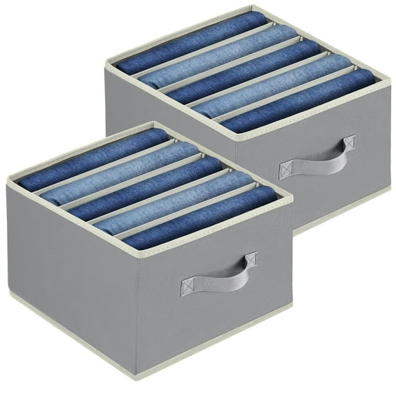 LEFEE Clothes Organizer for Jeans, Foldable Fabric Storage Cubes for Wardrobe, Drawer Dividers for Clothes, Sweater, Closet Organizers and Storage Bins for Home Bedroom Dormitory, 2 Pack Grey