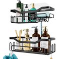 thumbnail image 1 of LEFEE Shower Caddy Shelf with 11 Hooks, Shower Rack for Hanging Razor, Soap and Shower Gel, No Drilling Bathroom Shelf with 3 Adhesive Hooks（Black), 1 of 7