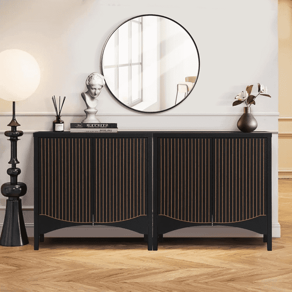 LEFHDA 2PCS Buffet Cabinet, Storage Sideboard Buffet Cabinet, Engraving 2 Doors Cabinet with Adjustable Shelves, Fluted Mid Century Modern Buffet Cabinet for Dining Room Living Room