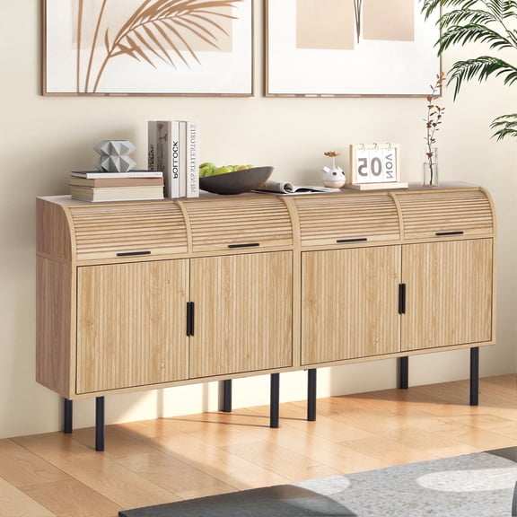 LEFHDA 2PCS Small Buffet Cabinet, 31" Sideboard with Fluted Design, Treasure Concealed Storage Cabinet for Living Room, Dining Room, Kitchen (oak)