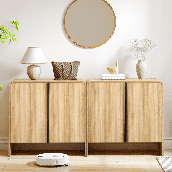 LEFHDA 30.7'' Modern Farmhouse Sideboard Buffet Cabinet with Storage, Wooden Fluted Panel Doors & Adjustable Shelves, Set of 2 Modular Credenza for Entryway or Living Room Accent
