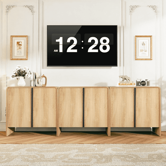 LEFHDA 30.7'' Modern Farmhouse Sideboard Buffet Cabinet with Storage, Wooden Fluted Panel Doors & Adjustable Shelves, Set of 3 Modular Credenza for Entryway or Living Room Accent