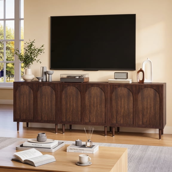 LEFHDA 31.5" Fluted Sideboard Buffet Cabinet with 2 Doors & Adjustable Shelves, Mid-Century Modern Wood Storage Cabinet with Arched Profile for Dining Room, Kitchen, Living Room, Hallway