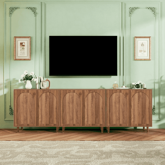 LEFHDA 31.5" Fluted Sideboard Buffet Cabinet with 2 Doors & Adjustable Shelves, Mid-Century Modern Wood Storage Cabinet with Arched Profile for Dining Room, Kitchen, Living Room, Hallway Set of 3