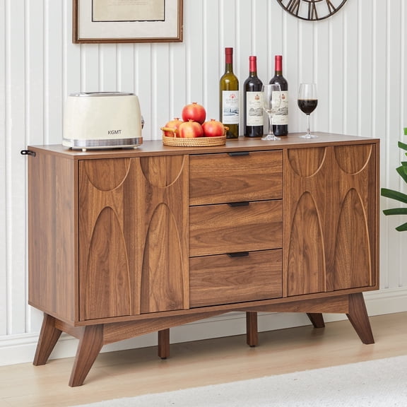 LEFHDA 47.2" Mid Century Modern Buffet Sideboard Cabinet with 3 Drawers & 2 Doors — Kitchen Coffee Bar, Living Room Storage Cabinet with Adjustable Shelves