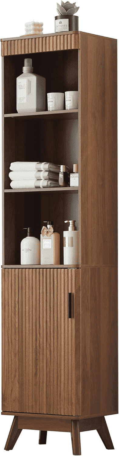 LEFHDA 68" Bathroom Storage Cabinet with Doors, Narrow Tall Fluted Cabinet, Wooden Mid-century Modern Cabinet with Adjustable Shelf, Bathroom Kitchen Living Room