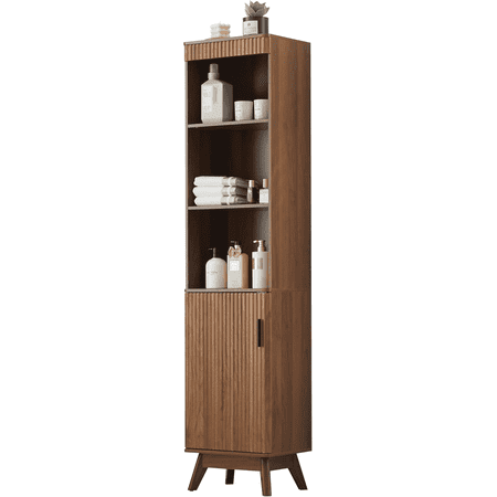 LEFHDA 68" Bathroom Storage Cabinet with Doors, Narrow Tall Fluted Cabinet, Wooden Mid-century Modern Cabinet with Adjustable Shelf, Bathroom Kitchen Living Room
