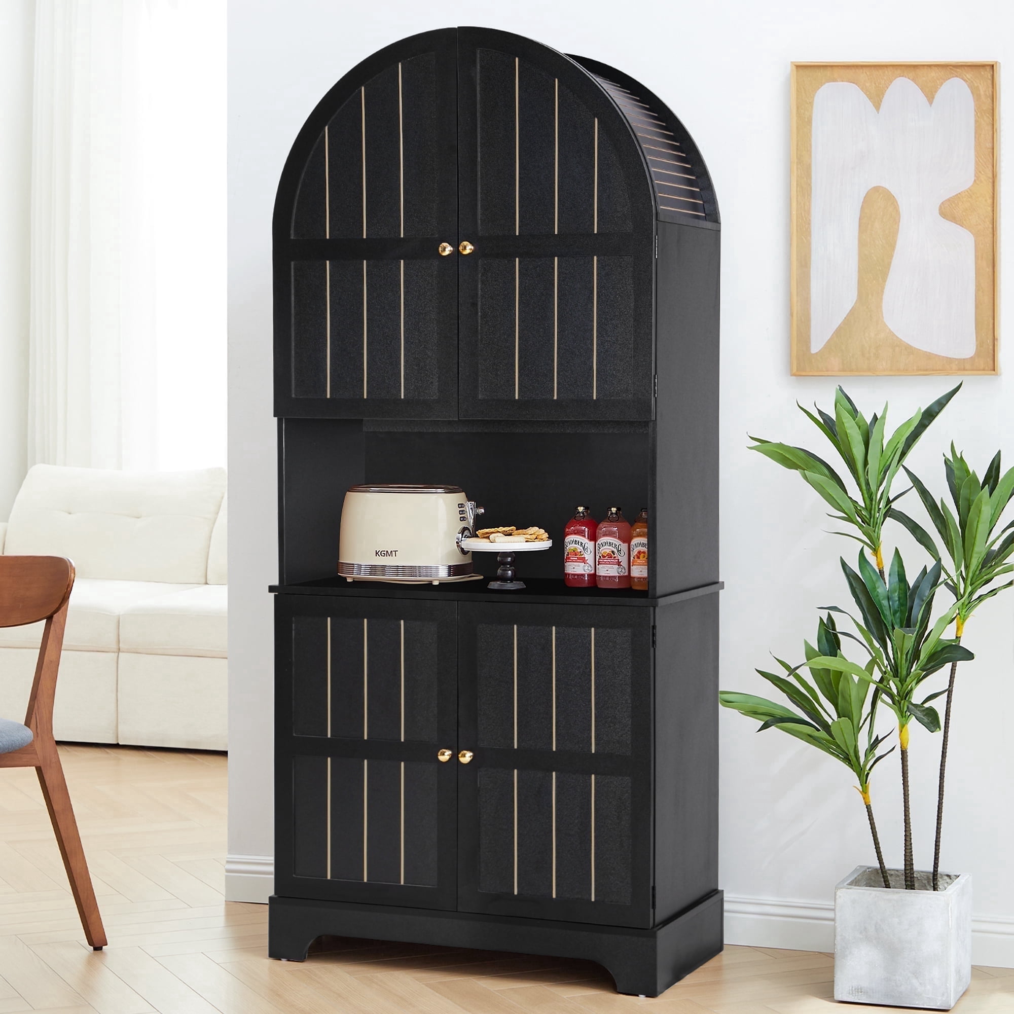LEFHDA 71" Tall 5-Tier Arched Kitchen Pantry Cabinet with Doors, Large Storage Cabinet Freestanding Wooden Storage Cabinet for Kitchen, Living Room & Bathroom (Black)