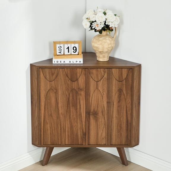 LEFHDA Adjustable Shelf Corner Cabinet with 2 Doors — Freestanding Storage Organizer for Bathroom, Kitchen, Living Room in Brown/Black & Walnut Finishes