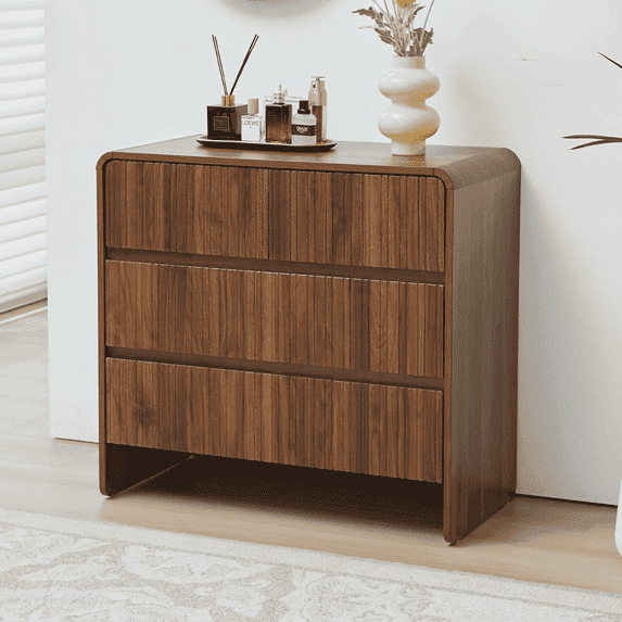LEFHDA Fluted 4 Drawers Dresser, Mid Century Modern Storage Dresser, Large Dresser with Curved Profile Design, 31.5" Wood Dresser for Bedroom Living (Walnut)