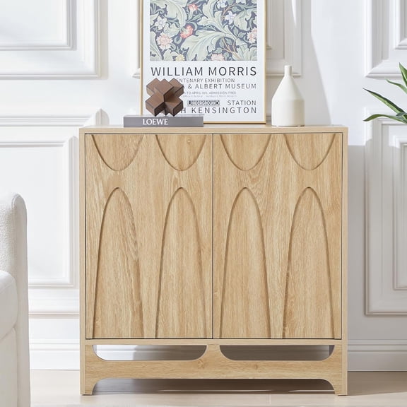 LEFHDA Geometric Pattern Design Sideboard Buffet Cabinet, Kitchen Storage Cabinet, 31.5" Accent Cabinet for Living Room, Kitchen, Dining Room, Entryway, Oak