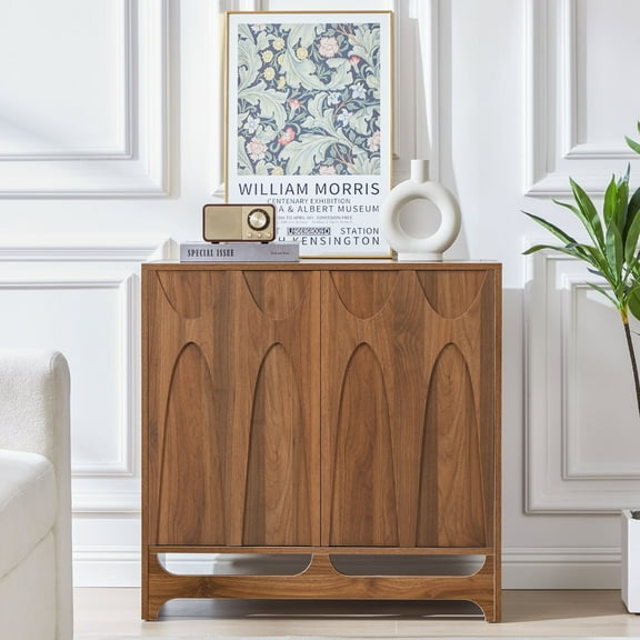 LEFHDA Geometric Pattern Design Sideboard Buffet Cabinet, Kitchen Storage Cabinet, 31.5" Accent Cabinet for Living Room, Kitchen, Dining Room, Entryway, Walnut